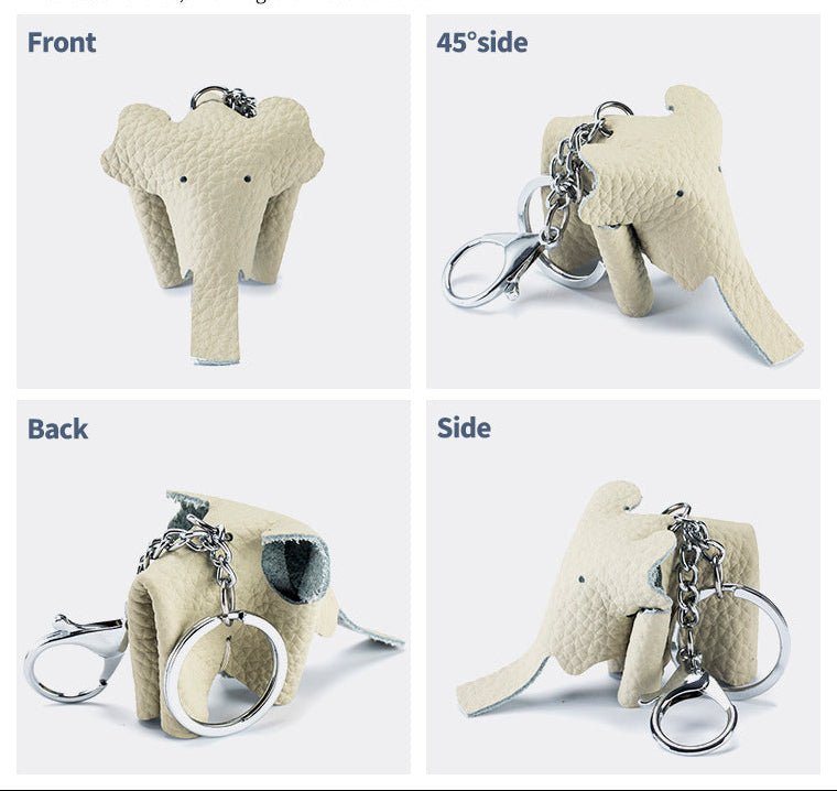 Elephant-shaped keychain shown from multiple angles on a white background