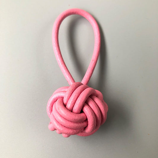 Knit Ball Leather Keyring in Pink
