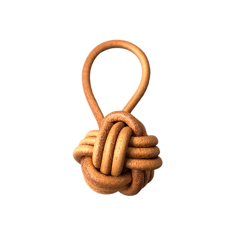 Knit Ball Leather Keyring in Black