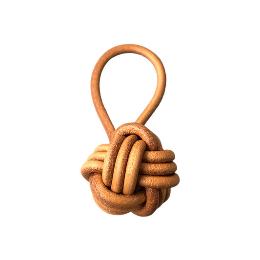 Knit Ball Leather Keyring in Tan