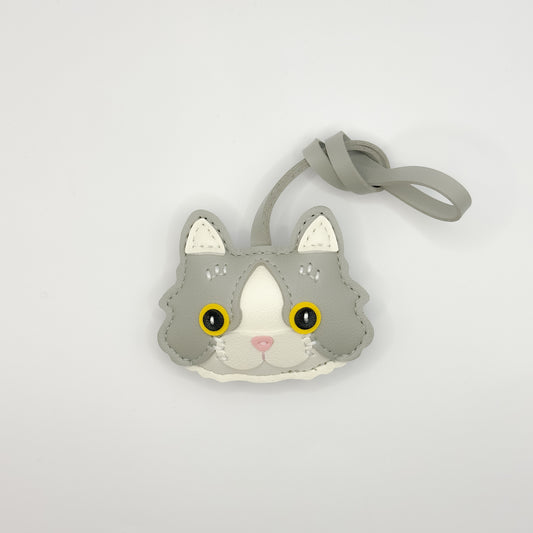 Cat Face Bag Charm in Grey