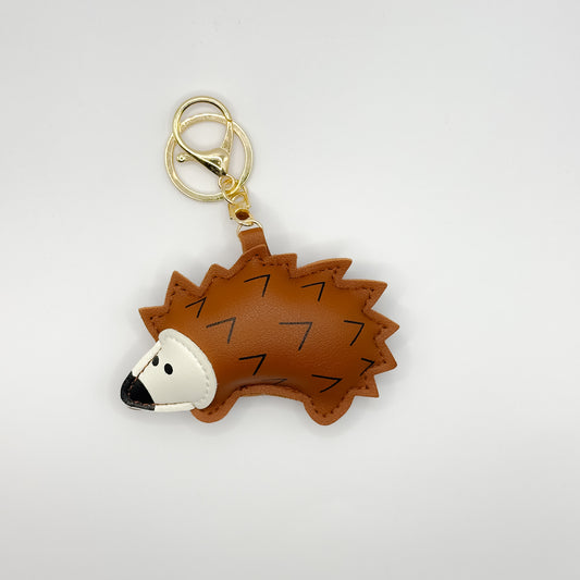 Hedgehog Bag Charm Keyring in Brown