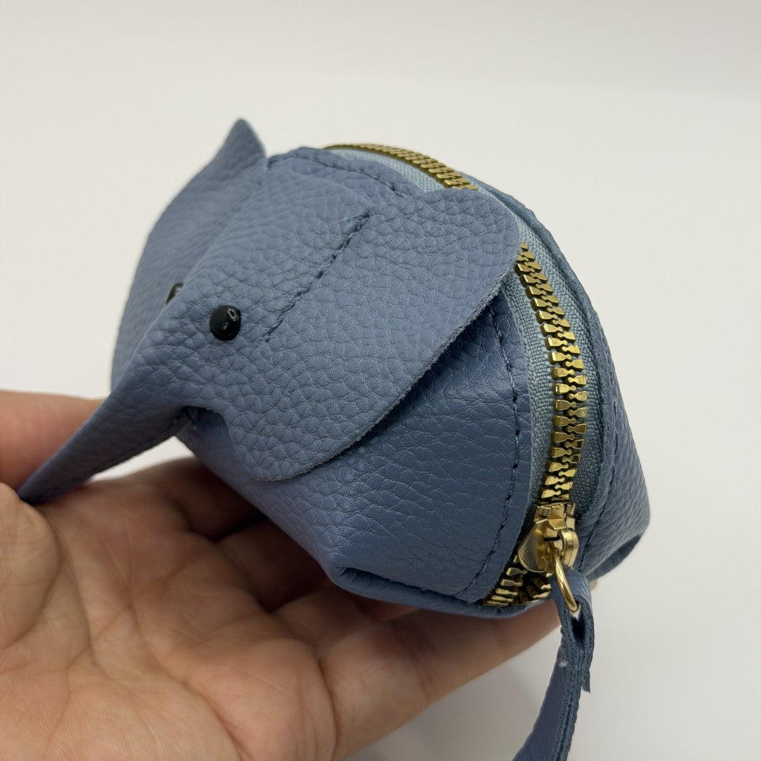 Elephant Face Zip Pouch & Coin Purse in Blue